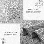 DJY Queen Grey Floral Quilt Set, 3 Pieces