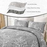 DJY Queen Grey Floral Quilt Set, 3 Pieces