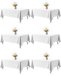 Niuara White Fabric Rectangle Table Cloth - 6 Pack, 60" × 102" Washable Tablecloth for 5FT Tables, Wrinkle-Resistant & Heat-Proof Table Cover for Weddings, Dinners & Parties