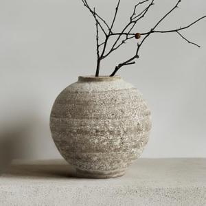 DIF DECO Ceramic Farmhouse Vase Rustic Decor,Pottery Decorative Flower Vases for Home Decor,Boho Vase for Table, Living Room,Bathroom,Shelf,Mantel Decoration,5.5 inch