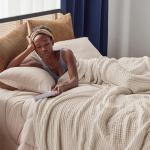Bedsure 100% Cotton Blanket Queen Size for Bed - Breathable and Soft, Waffle Weave Blanket for Summer Spring, Khaki (a Little Bit Yellow), 90x90 Inches