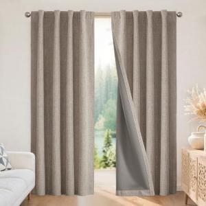 Joydeco Blackout Curtains for Bedroom - Natural Linen Curtains 52" W x 84" L (Pack of 2), Thermal Insulated 100% Blackout 2 Panels Linen Rod Pocket & Back Tabs Light Blocking Drapes for Living Room