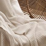 Bedsure 100% Cotton Blanket Queen Size for Bed - Breathable and Soft, Waffle Weave Blanket for Summer Spring, Khaki (a Little Bit Yellow), 90x90 Inches
