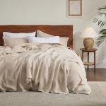 Bedsure 100% Cotton Blanket Queen Size for Bed - Breathable and Soft, Waffle Weave Blanket for Summer Spring, Khaki (a Little Bit Yellow), 90x90 Inches