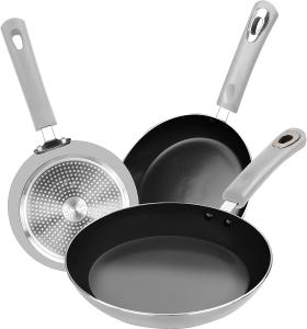 Utopia Kitchen Nonstick Cookware 3 Piece Omelette Pan Skillet Set, Nonstick Frying Pans with Induction Bottom, 8, 9.5 & 11 Inches Frying Pans with Bakelite Handles, PFOA Free, Grey