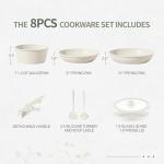 BECIGAR 8pcs Ceramic Pots and Pans Set, Non Stick Cookware Set, Detachable Handle Cookware, Induction Kitchen Cooking Set with Removable Handle,Oven Safe, Induction Fast, Stackable Cookware Set