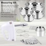 WEPSEN Hand Mixer Electric Mixing Bowls Set, 5 Speeds Handheld Mixer with 4 Nesting Stainless Steel Mixing Bowl, Measuring Cups Spoons 200W Kitchen Blender Whisk Beater Baking Supplies For Beginner