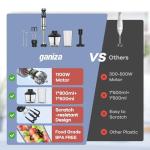Ganiza Immersion Blender Handheld, 6 in 1 Hand Blender Stainless Steel Blade, 15 Speed Stick Blenders Electric, 800ml Mixing Beaker, 600ml Chopper, Whisk, Frother, Potato Masher