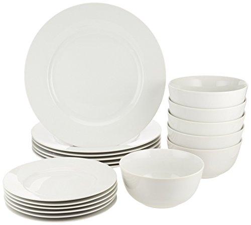 Amazon Basics Kitchen Dinnerware Set, Microwave and Dishwasher Safe, Plates, Bowls, Service for 6, 18-Piece, White