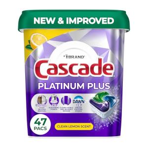 Cascade Platinum Plus Lemon Dishwasher Pods, 47 Count