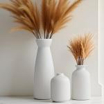 Distressed Ceramic Vase Set of 3, Modern Bohemian Farmhouse Home Decor, Pampas Grass Dried Flowers Vases for Living Room, Dining Room, Bedroom, Kitchen, Bathroom, Office, Entryway (White)