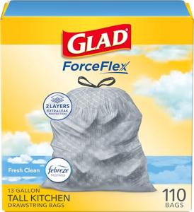 Glad 13 Gallon Odorshield Kitchen Trash Bags, 110 Count