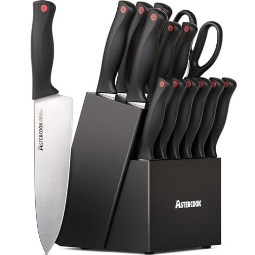 Astercook 15-Piece Kitchen Knife Set with Sharpener