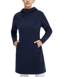Baleaf Women's Hooded Fleece Sweatshirt Dress - Navy