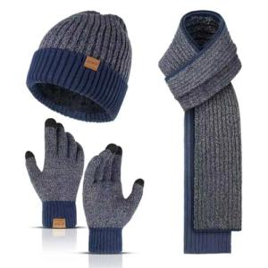 Men's Winter Beanie, Scarf, and Touchscreen Gloves Set