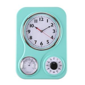 Retro Kitchen Wall Clock with Timer and Thermometer