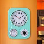 Retro Kitchen Wall Clock with Timer and Thermometer