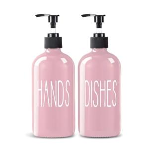 COHOSEGE Pink Glass Soap Dispenser Set 2-Pack