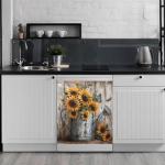 Sunflower Watering Can Vintage Wood Dishwasher Magnet