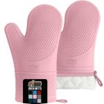 Pink Silicone Oven Mitts with Thick Cotton Lining