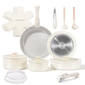 19-Piece Nonstick Pots and Pans Set with Detachable Handles