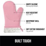 Pink Silicone Oven Mitts with Thick Cotton Lining