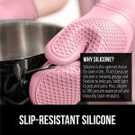 Pink Silicone Oven Mitts with Thick Cotton Lining