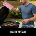 Pink Silicone Oven Mitts with Thick Cotton Lining