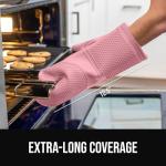 Pink Silicone Oven Mitts with Thick Cotton Lining