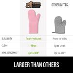 Pink Silicone Oven Mitts with Thick Cotton Lining