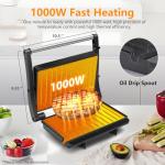Aigostar 1000W Panini Press Grill with Non-Stick Plates