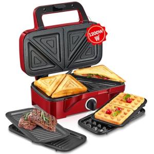 3-in-1 Sandwich and Waffle Maker, 1200W