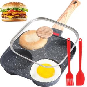 Nonstick 4-Cup Egg Frying Pan with Lid