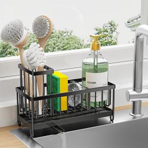 Cisily Black Sponge Holder and Sink Organizer