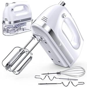 Hand Mixer Electric, 400W Food Mixer 5 Speeds Handheld Blender, 5 Stainless Steel Accessories, Storage Box, Kitchen Blender with Cord for Cream, Cookies, Dishwasher Safe, White
