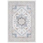 OPPODREAM Soft Neutral Area Rugs 5x7, 5x7 Washable Rug with Non Slip Backing, 5 x 7 Faux Cashmere Low-Pile Carpet, Light Grey & Ivory Cream