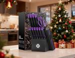 Knife Set - 15 PCS Kitchen Knife Set with Built-in Knife Sharpener Block - Stainless Steel Knife Block Set - Dishwasher Safe Mordern Knife Set, Elegant Box for Men Women