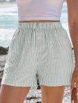 ANRABESS Boxer Shorts for Women Gingham Pajama 2025 Summer Casual Lounge Sleep Plaid Shorts Y2K Beach Bottoms Green White Stripe Large
