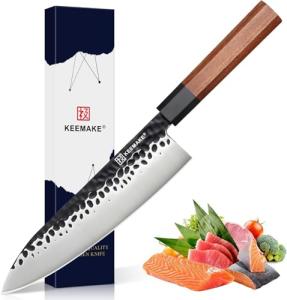 KEEMAKE Japanese Gyuto Chef Knife - 8 inch Professional Kitchen Knife with 440C High Carbon Steel Blade, Sharp Cutting Knives Rosewood Handle for Home Cooking and Restaurant