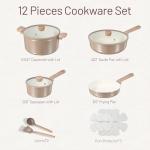 CAROTE 12Pcs Ceramic Pots and Pans Set Non Stick, Healthy Cookware Set, PFAS/PFOA Free, Kitchen Cooking Set with Frying Pans, Taupe
