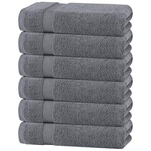 White Classic Wealuxe Grey Towels for Bathroom 6 Pack, Cotton Bath Towel Set for Hotel, Gym, Spa, Soft Extra Absorbent Quick Dry 24x50 Inch