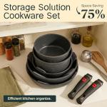 Useluck 20 Pcs Pots and Pans Set Non Stick, Ceramic Cookware Set Detachable Handle, RV Kitchen Cooking Set Removeable Handles, Oven Safe, Induction Ready, Stackable Non-stick, Black