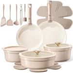 CAROTE 20pcs Ceramic Cookware Set Titanium Nonstick with Detachable Handles, Non Toxic Cookware, Pots and Pans Set Non Stick, Induction Available, Kitchen Cooking Pot and Pan, Dishwasher Safe