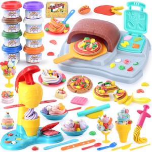 Color Dough Ice Cream Pizza Maker Set for Kids