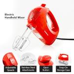 OVENTE 5-Speed Electric Hand Mixer with Stainless Steel Mixing Whisk, Snap-On Storage Case, Portable & Lightweight 150W Motor, Compact Handheld Mixer for Baking, Blending or Cooking, Red HM151R