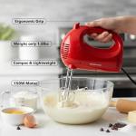 OVENTE 5-Speed Electric Hand Mixer with Stainless Steel Mixing Whisk, Snap-On Storage Case, Portable & Lightweight 150W Motor, Compact Handheld Mixer for Baking, Blending or Cooking, Red HM151R