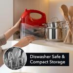 OVENTE 5-Speed Electric Hand Mixer with Stainless Steel Mixing Whisk, Snap-On Storage Case, Portable & Lightweight 150W Motor, Compact Handheld Mixer for Baking, Blending or Cooking, Red HM151R