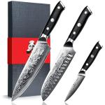 SHAN ZU Damascus Knife Set, Japanese Super Steel 3 PCS Damascus High Carbon Professional Ultra-Sharp Kitchen Chef Knife Set with G10 Handle Gift Box
