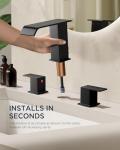 FORIOUS Bathroom Faucets 3 Hole,Matte Black 8 Inch Widespread Bathroom Sink Faucet Waterfall Spout, with Pop Up Drain and Water Supply, Suitable for Vanity Rv Commercial Lavatory Restroom