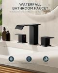 FORIOUS Bathroom Faucets 3 Hole,Matte Black 8 Inch Widespread Bathroom Sink Faucet Waterfall Spout, with Pop Up Drain and Water Supply, Suitable for Vanity Rv Commercial Lavatory Restroom